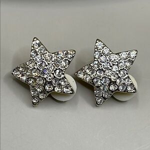 Vintage Silver Star pave rhinestone clip on pristine Earrings